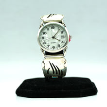 Load image into Gallery viewer, Navajo Sterling Silver Bear Paw Watch with Turquoise and Mother of Pearl Face – Handcrafted Sterling Silver
