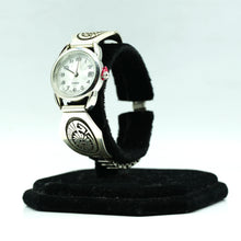 Load image into Gallery viewer, Navajo Sterling Silver Watch with Mother of Pearl Face – Handcrafted Silver