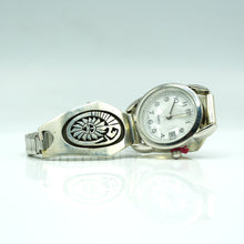 Load image into Gallery viewer, Navajo Sterling Silver Watch with Mother of Pearl Face – Handcrafted Silver