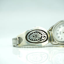 Load image into Gallery viewer, Navajo Sterling Silver Watch with Mother of Pearl Face – Handcrafted Silver