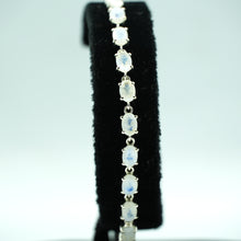 Load image into Gallery viewer, Moonstone Silver Bracelet set with cabochon-cut gemstones in Prong Settings