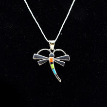 Load image into Gallery viewer, Zuni Dragonfly Pendant – Sterling Silver with Channeled Inlay