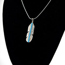 Load image into Gallery viewer, Zuni Feather Pendant – Sterling Silver with Turquoise