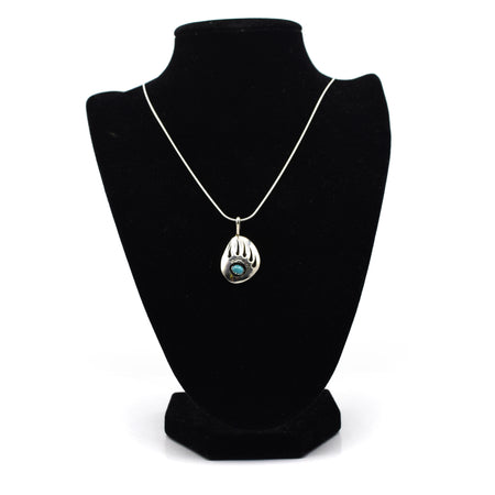 Zuni Bear Paw Pendant – Sterling Silver with Turquoise