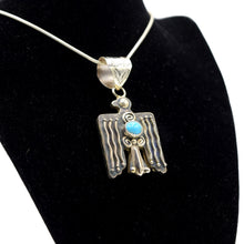 Load image into Gallery viewer, Zuni Eagle Pendant – Sterling Silver with Turquoise, Hammer & Stamp Work