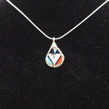 Load image into Gallery viewer, Zuni Channel Inlay Pendant – Sterling Silver with Turquoise, Coral, Mother of Pearl & Onyx