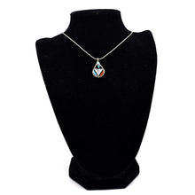 Load image into Gallery viewer, Zuni Channel Inlay Pendant – Sterling Silver with Turquoise, Coral, Mother of Pearl & Onyx