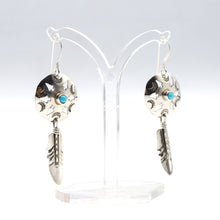 Load image into Gallery viewer, Navajo Turquoise Feathers Earrings in Sterling Silver
