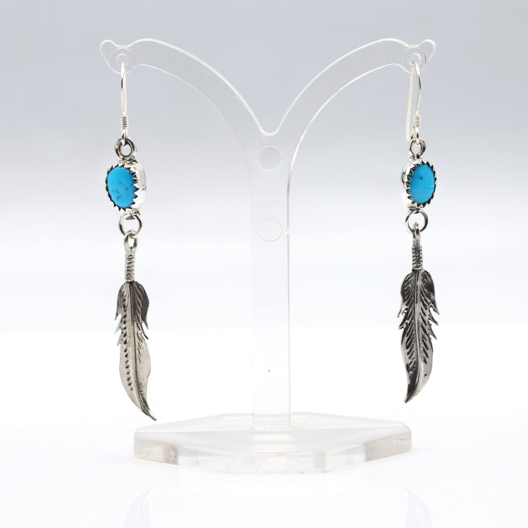 Navajo Turquoise Feathers Earrings in 925 Silver