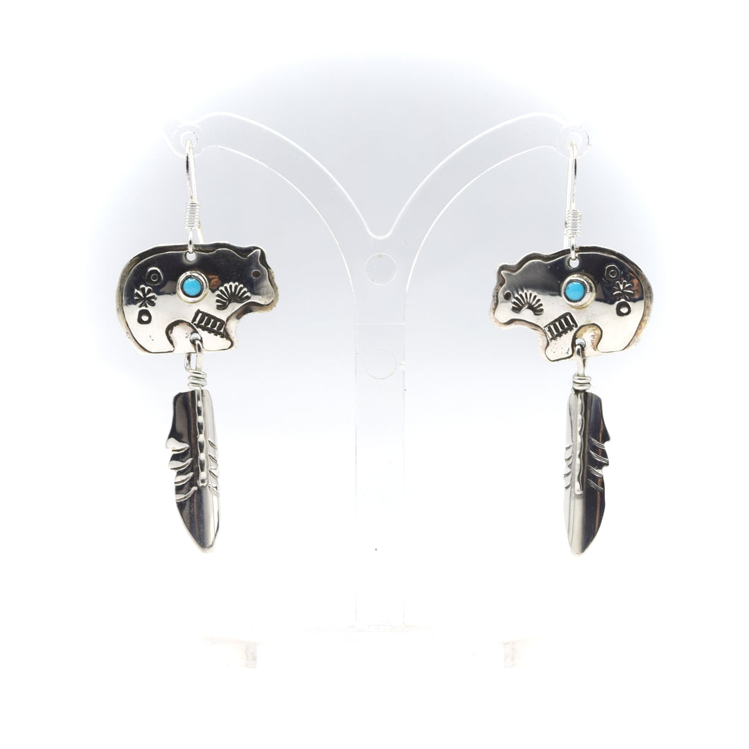 Navajo Turquoise Bear Earrings in Sterling Silver