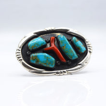 Load image into Gallery viewer, Navajo, Turquoise, Coral and Silver Belt Buckle
