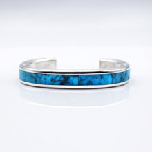 Load image into Gallery viewer, Zuni channeled inlay 925 Silver bracelet by silversmith  &#39;Loretto&#39;
