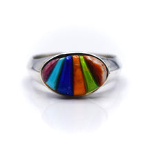 Load image into Gallery viewer, Zuni, 925 Silver Turquoise, Lapis and Spiny Oyster Ring
