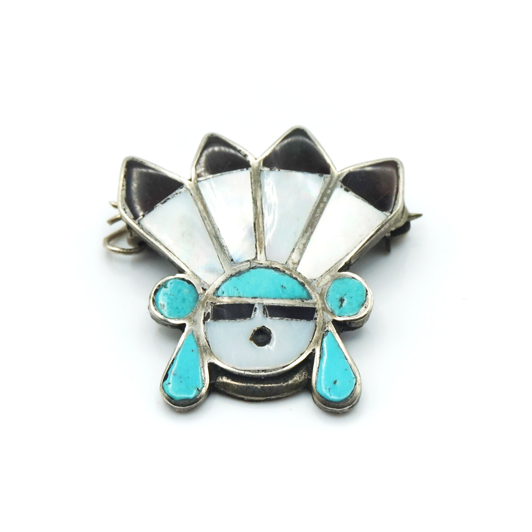 Zuni Turquoise, Opal and Jet Brooch