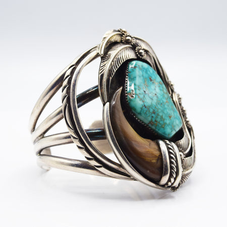 Navajo 925 Silver Overlay Vintage Bear Claw Bracelet