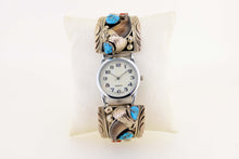 Load image into Gallery viewer, Navajo, Bear Claw, Turquoise and Coral Watch
