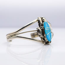 Load image into Gallery viewer, Navajo Turquoise Overlay and Silver Channel Inlay Sterling Silver bracelet

