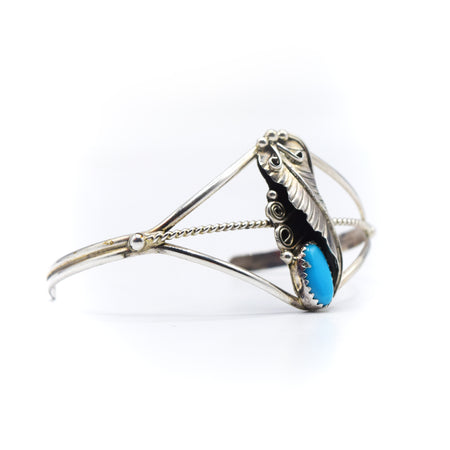 Navajo Turquoise Overlay 925 Silver bracelet with leaf pattern