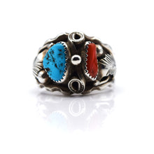 Load image into Gallery viewer, Navajo, 925 Silver Turquoise and Coral Ring
