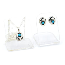 Load image into Gallery viewer, Navajo Bear Claw Turquoise Set (Earrings and Necklace) in Sterling Silver
