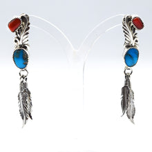 Load image into Gallery viewer, Navajo Turquoise and coral Earrings in sterling silver
