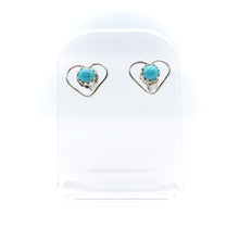 Load image into Gallery viewer, Zuni Turquoise heart earrings in sterling silver
