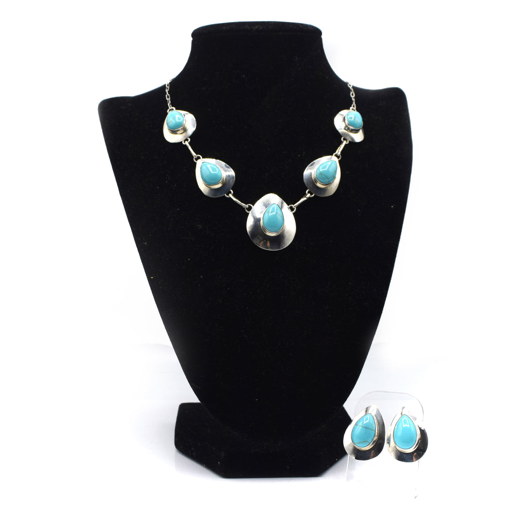 Navajo Turquoise Necklace and earrings Set in Sterling Silver