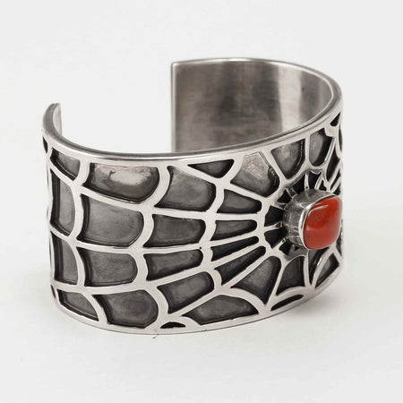 Navajo 925 Siver Spider Web Bracelet with Coral centre stone