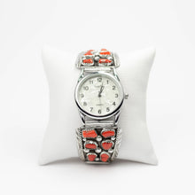 Load image into Gallery viewer, Navajo Silver &amp; Coral Watch
