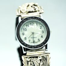 Load image into Gallery viewer, Navajo Sterling Silver Watch with Mother of Pearl Face – Handcrafted Sterling Silver
