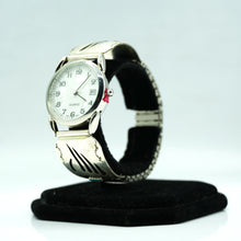 Load image into Gallery viewer, Navajo Sterling Silver Bear Paw Watch with Turquoise and Mother of Pearl Face – Handcrafted Sterling Silver
