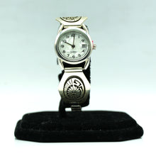 Load image into Gallery viewer, Navajo Sterling Silver Watch with Mother of Pearl Face – Handcrafted Silver
