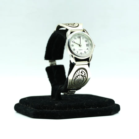 Navajo Sterling Silver Watch with Mother of Pearl Face – Handcrafted Silver