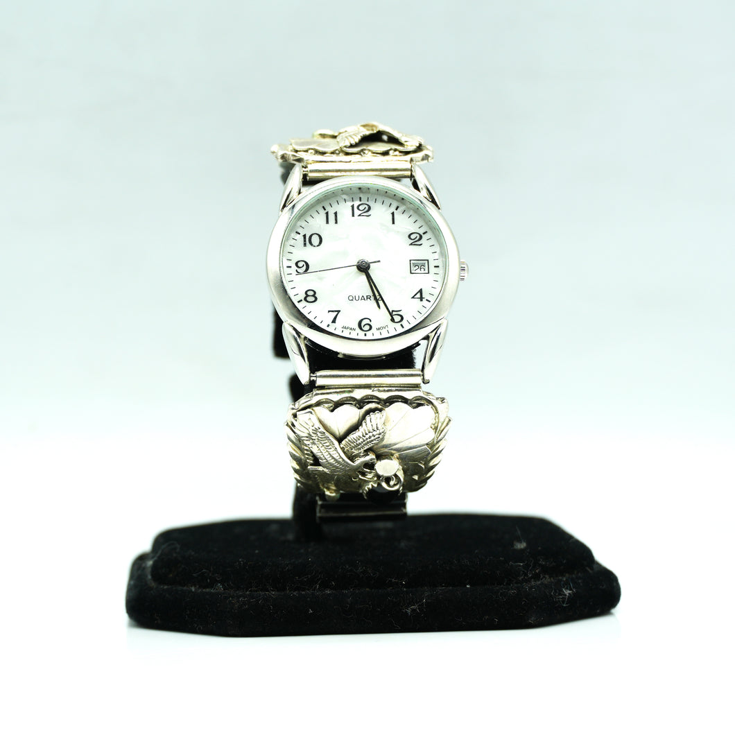 Navajo Sterling Kokopelli Silver Watch with Mother of Pearl Face – HandcraftedSterling Silver