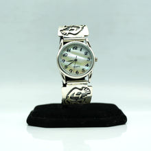 Load image into Gallery viewer, Navajo Sterling Kokopelli Silver Watch with Mother of Pearl Face – HandcraftedSterling Silver
