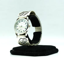 Load image into Gallery viewer, Navajo Sterling Kokopelli Silver Watch with Mother of Pearl Face – HandcraftedSterling Silver
