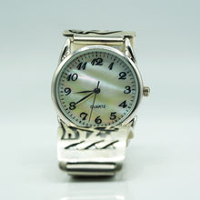 Load image into Gallery viewer, Navajo Sterling Kokopelli Silver Watch with Mother of Pearl Face – HandcraftedSterling Silver
