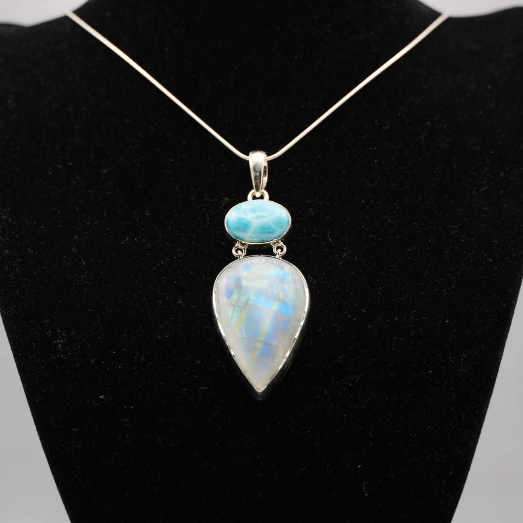 Larimar and Moonstone Pendant in 925 Silver