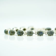 Load image into Gallery viewer, Labradorite Silver Bracelet set with cabochon-cut gemstones in Prong Settings
