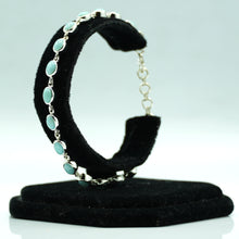 Load image into Gallery viewer, Larimar Silver Bracelet set with cabochon-cut gemstones in Prong Settings
