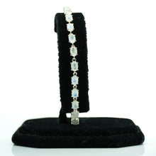 Load image into Gallery viewer, Moonstone Silver Bracelet set with cabochon-cut gemstones in Prong Settings
