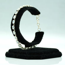 Load image into Gallery viewer, Moonstone Silver Bracelet set with cabochon-cut gemstones in Prong Settings
