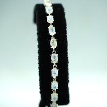 Load image into Gallery viewer, Moonstone Silver Bracelet set with cabochon-cut gemstones in Prong Settings
