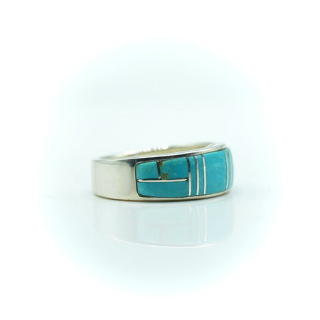 Zuni, Sterling Silver Mosaic Inlay Turquoise Ring