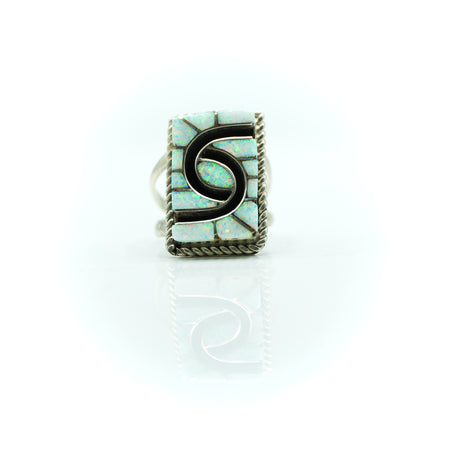 Zuni Channel Inlay Synthesized Opal Ring in Sterling Silver