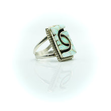 Load image into Gallery viewer, Zuni Channel Inlay Synthesized Opal Ring in Sterling Silver
