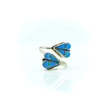 Load image into Gallery viewer, Zuni Channel Inlay Synthesized Opal Ring in Sterling Silver
