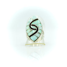 Load image into Gallery viewer, Zuni Channel Inlay Synthesized Opal Ring in Sterling Silver
