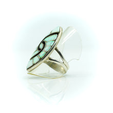 Load image into Gallery viewer, Zuni Channel Inlay Synthesized Opal Ring in Sterling Silver
