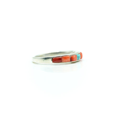 Navajo Turquoise and Coral ring in sterling silver